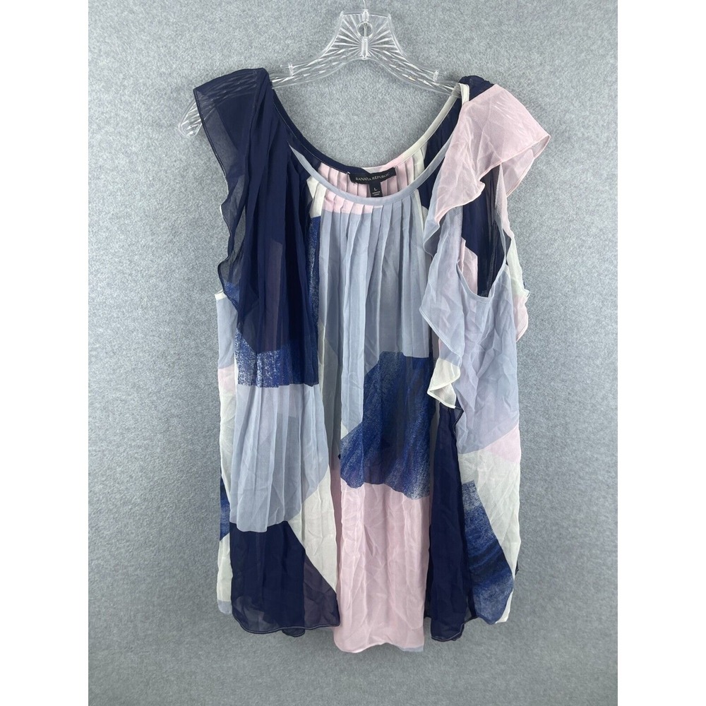 Banana Republic Shirt Women's L Multicolor Patchwork Ruffles Top Short Sleeve
